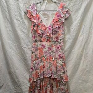Wayf Floral Ruffle Midi Dress - Pink and Purple